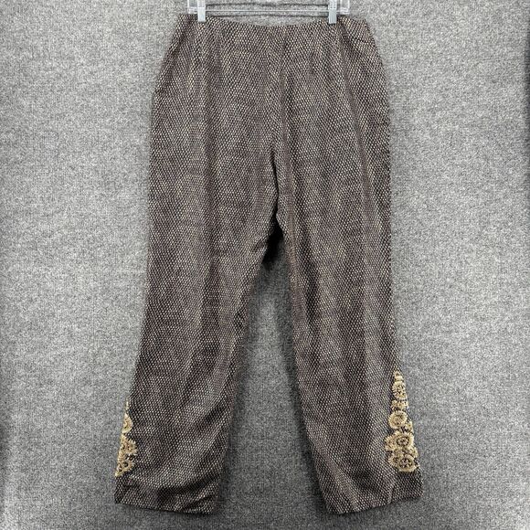 Dana Buchman Silk Dress Pants Women 14 Black Print High Rise Straight Artsy - Picture 4 of 12